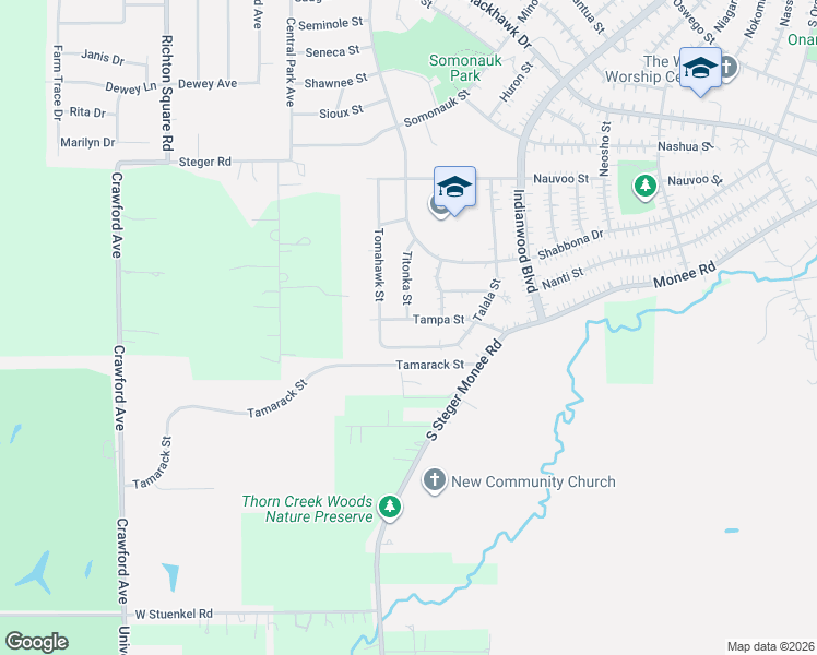 map of restaurants, bars, coffee shops, grocery stores, and more near 482 Talala Street in Park Forest
