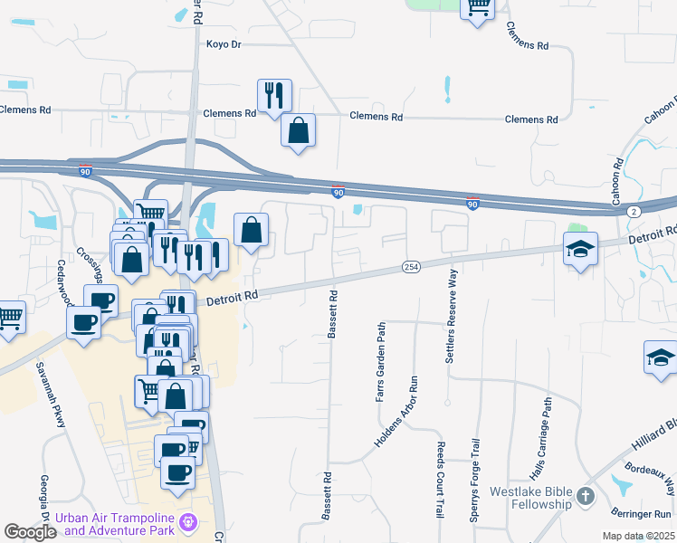 map of restaurants, bars, coffee shops, grocery stores, and more near in Westlake