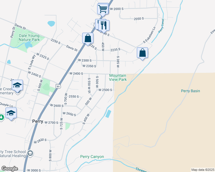 map of restaurants, bars, coffee shops, grocery stores, and more near 2475 South 450 West in Perry