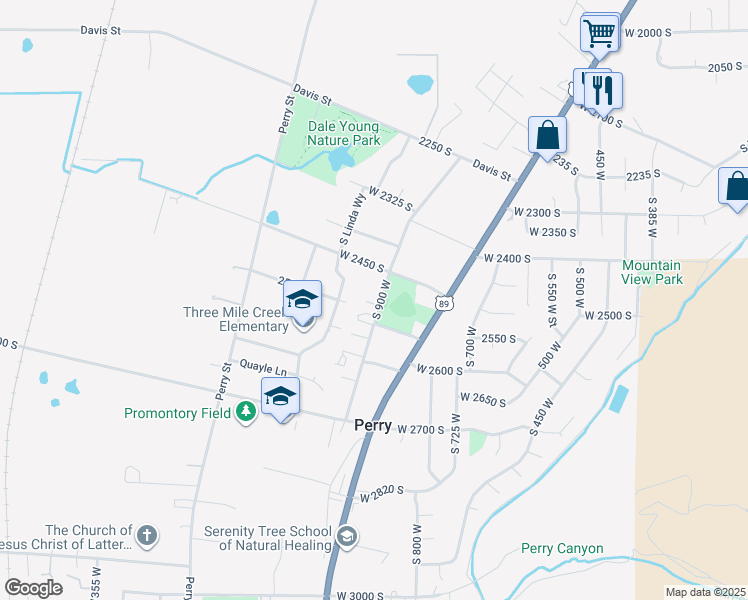 map of restaurants, bars, coffee shops, grocery stores, and more near 2484 South 900 West in Perry