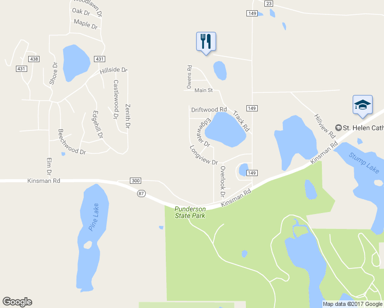 map of restaurants, bars, coffee shops, grocery stores, and more near 14791 Longview Drive in Geauga County