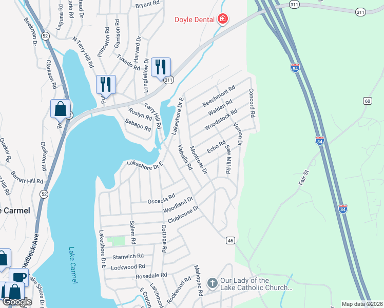 map of restaurants, bars, coffee shops, grocery stores, and more near 6 Echo Road in Carmel Hamlet