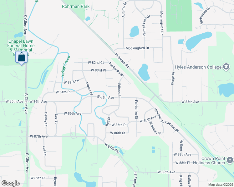 map of restaurants, bars, coffee shops, grocery stores, and more near 6501-6599 W 85th Ave in Crown Point