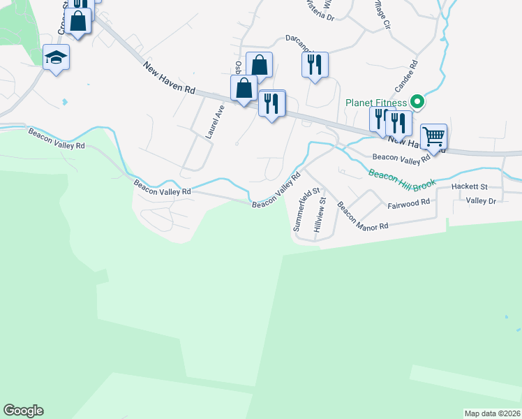 map of restaurants, bars, coffee shops, grocery stores, and more near 194 Beacon Valley Road in Beacon Falls
