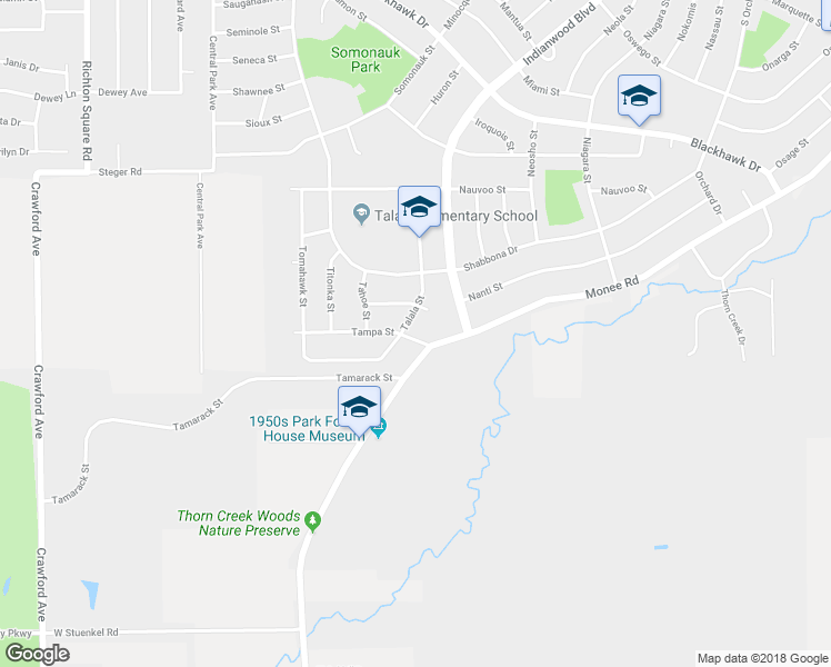 map of restaurants, bars, coffee shops, grocery stores, and more near 214 Tampa Street in Park Forest