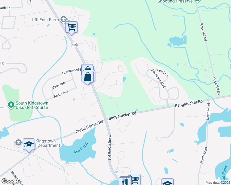map of restaurants, bars, coffee shops, grocery stores, and more near 1221 Southwinds Drive in South Kingstown