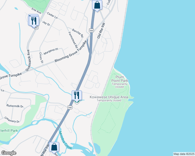 map of restaurants, bars, coffee shops, grocery stores, and more near 27 Lafayette Drive in New Windsor