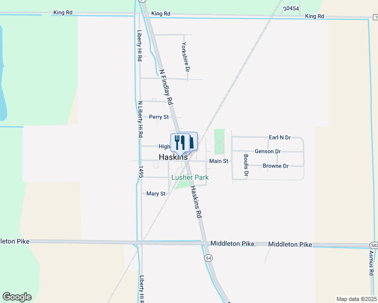 map of restaurants, bars, coffee shops, grocery stores, and more near 101 Main Street in Haskins