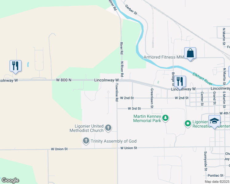 map of restaurants, bars, coffee shops, grocery stores, and more near 1200-1206 2nd St in Ligonier