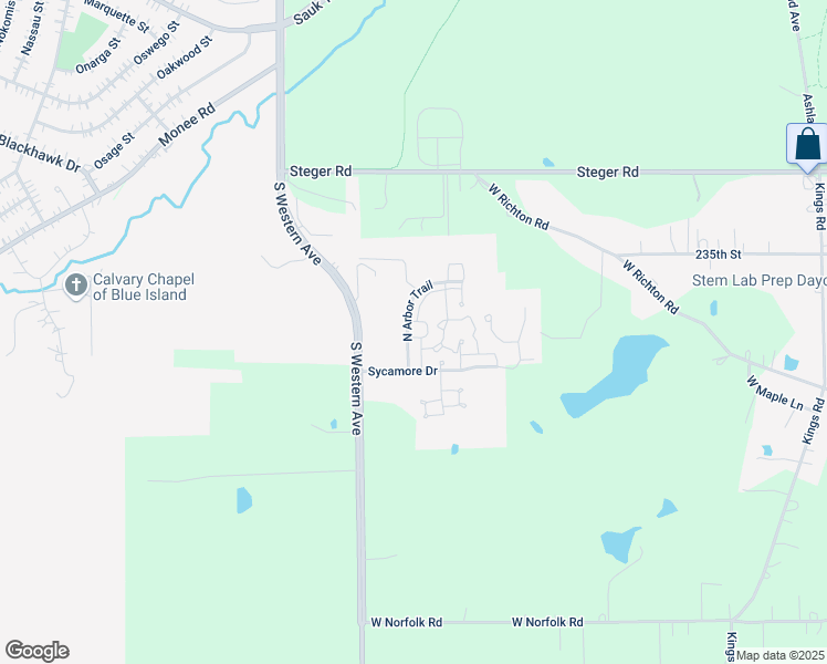 map of restaurants, bars, coffee shops, grocery stores, and more near 20 S North Arbor Trail in Park Forest