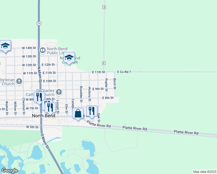 map of restaurants, bars, coffee shops, grocery stores, and more near 920 East 9th Street in North Bend