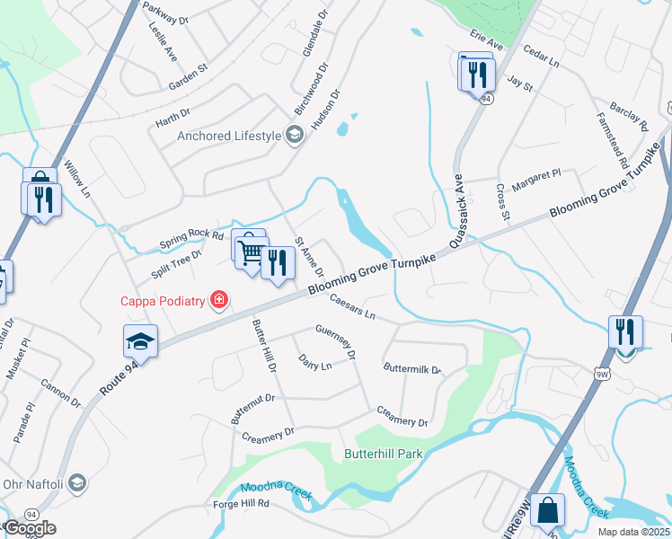 map of restaurants, bars, coffee shops, grocery stores, and more near 388 New York 94 in New Windsor