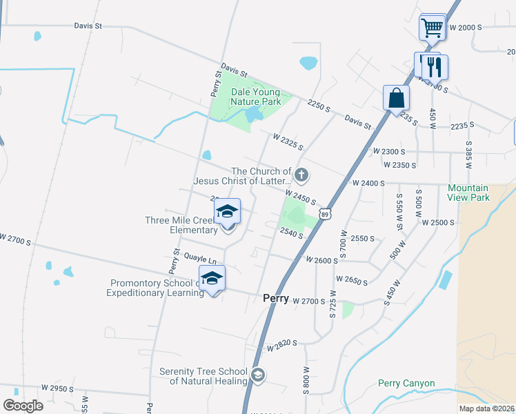 map of restaurants, bars, coffee shops, grocery stores, and more near 2533 Linda Way in Brigham City