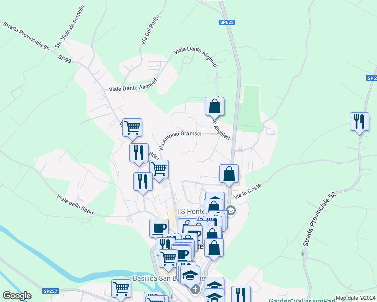 map of restaurants, bars, coffee shops, grocery stores, and more near 20 Via Saragat in Pontecorvo