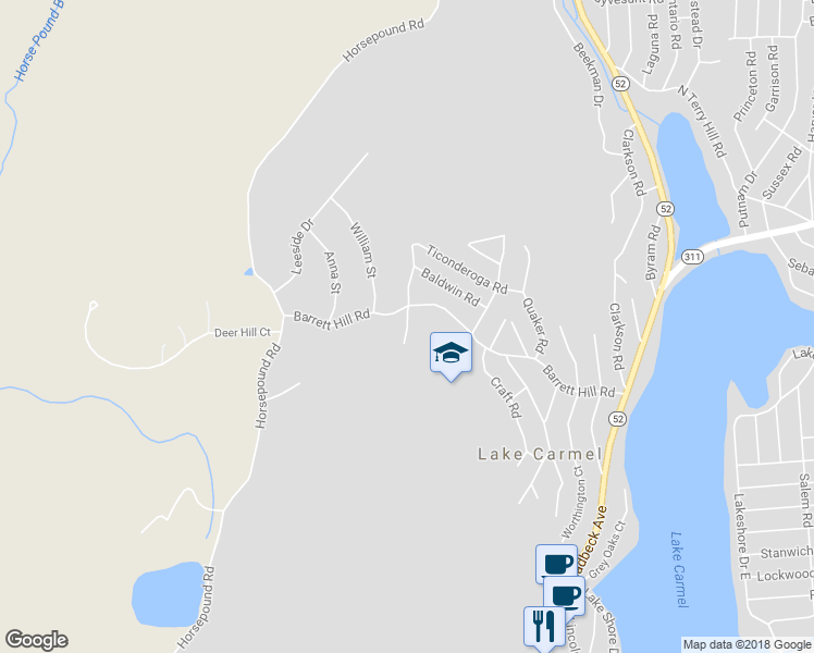 map of restaurants, bars, coffee shops, grocery stores, and more near 11 Rhinebeck Road in Carmel