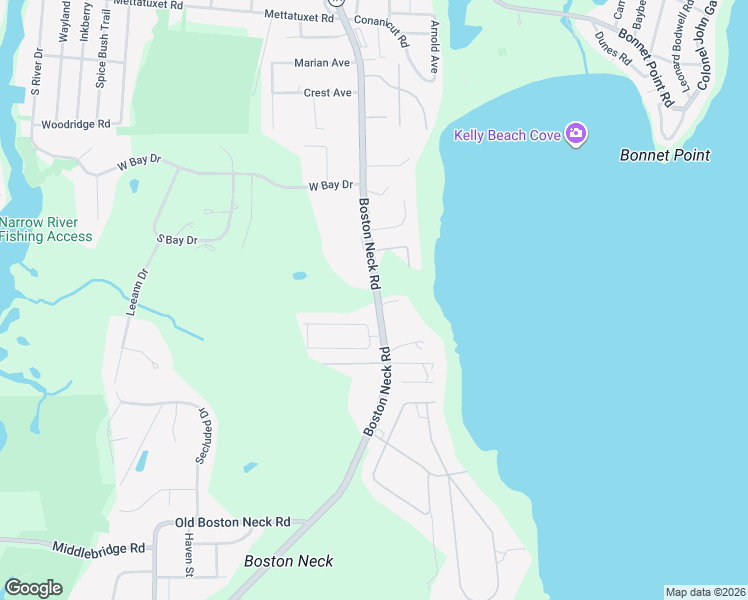 map of restaurants, bars, coffee shops, grocery stores, and more near 709 Boston Neck Road in Narragansett