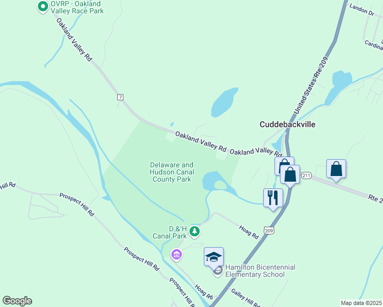 map of restaurants, bars, coffee shops, grocery stores, and more near 107 Oakland Valley Road in Cuddebackville