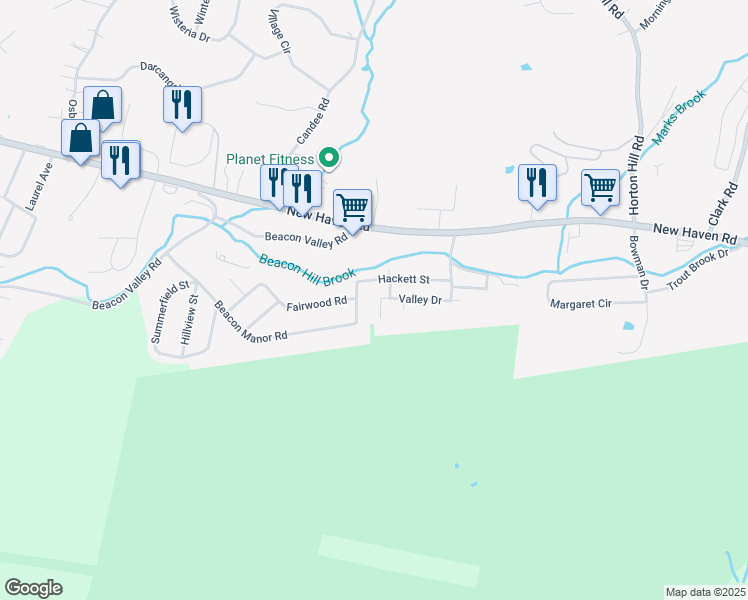 map of restaurants, bars, coffee shops, grocery stores, and more near 42 Hackett Street in Naugatuck