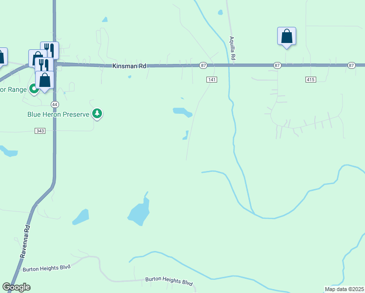 map of restaurants, bars, coffee shops, grocery stores, and more near 14780 Rider Road in Burton