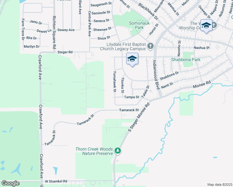 map of restaurants, bars, coffee shops, grocery stores, and more near 461 Tomahawk Street in Park Forest
