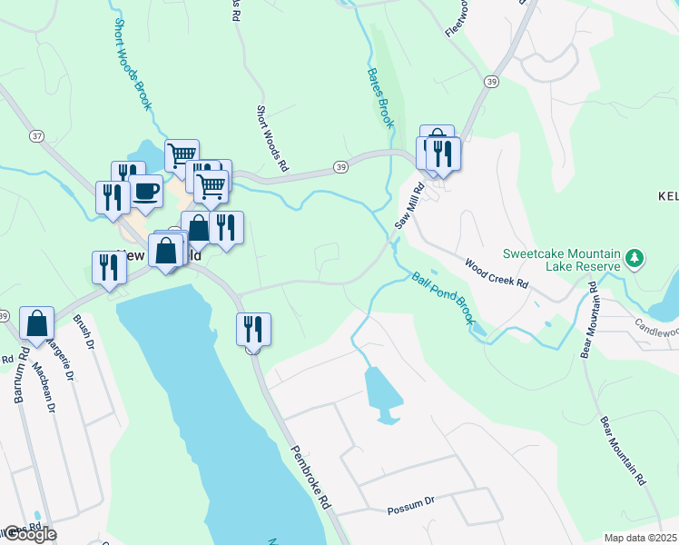 map of restaurants, bars, coffee shops, grocery stores, and more near 401 Stoney Way in New Fairfield