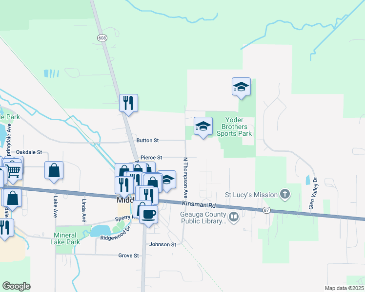 map of restaurants, bars, coffee shops, grocery stores, and more near 14796 North Thompson Avenue in Middlefield