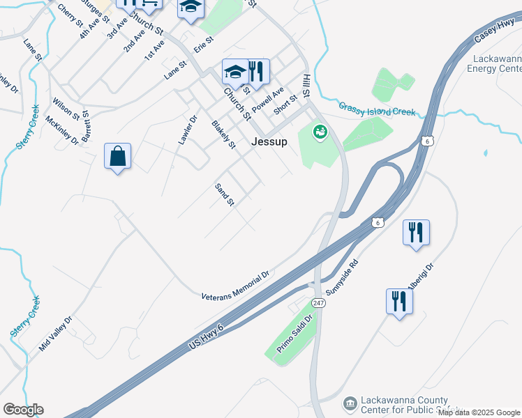 map of restaurants, bars, coffee shops, grocery stores, and more near 800 Martin Drive in Jessup