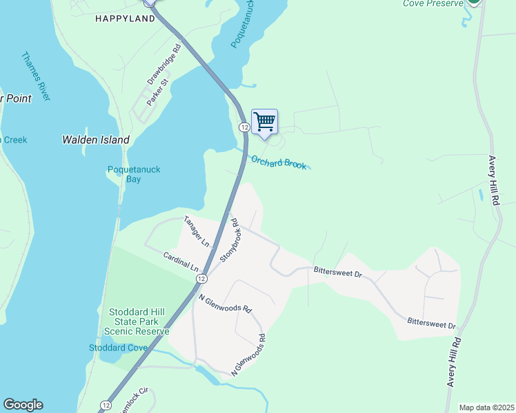 map of restaurants, bars, coffee shops, grocery stores, and more near 1972 Connecticut 12 in Ledyard
