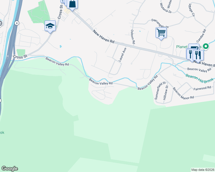 map of restaurants, bars, coffee shops, grocery stores, and more near 123 Beacon Valley Road in Beacon Falls