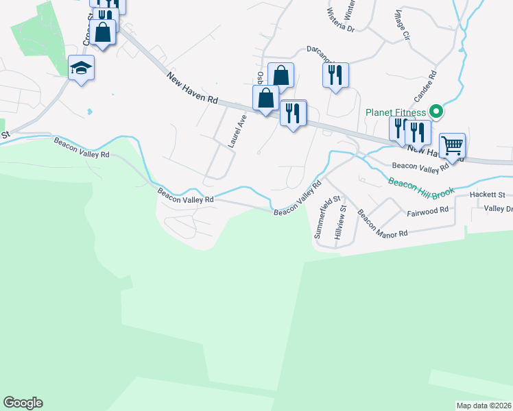 map of restaurants, bars, coffee shops, grocery stores, and more near 143 Beacon Valley Road in Beacon Falls