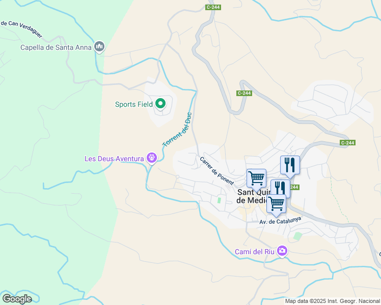 map of restaurants, bars, coffee shops, grocery stores, and more near 2 Carrer Del Pujol in Sant Quintí de Mediona