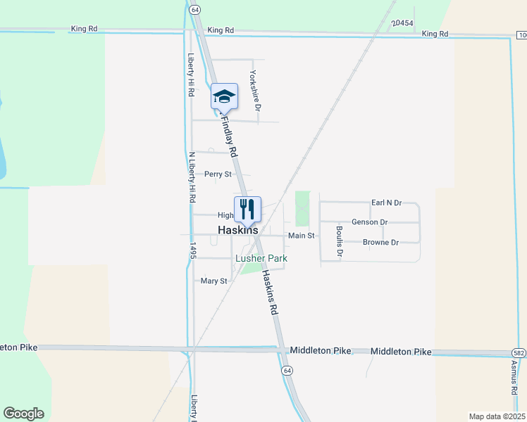 map of restaurants, bars, coffee shops, grocery stores, and more near 103 Roche De Beouf Street in Haskins