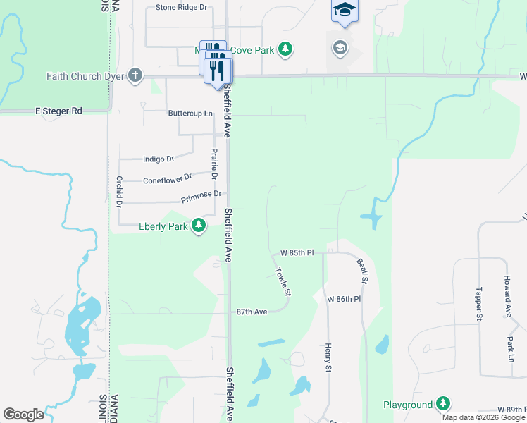 map of restaurants, bars, coffee shops, grocery stores, and more near in Dyer