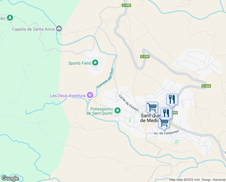 map of restaurants, bars, coffee shops, grocery stores, and more near 2 Carrer Del Pujol in Sant Quintí de Mediona