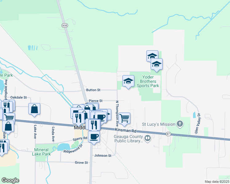 map of restaurants, bars, coffee shops, grocery stores, and more near 14796 North Thompson Avenue in Middlefield