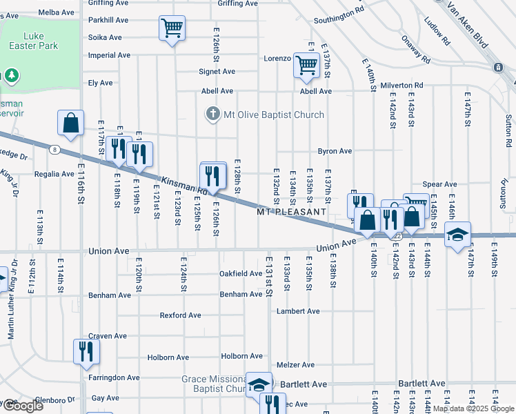 map of restaurants, bars, coffee shops, grocery stores, and more near in Cleveland