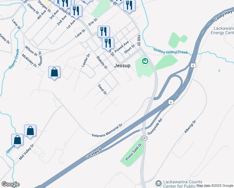 map of restaurants, bars, coffee shops, grocery stores, and more near 800 Martin Drive in Jessup