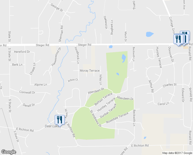 map of restaurants, bars, coffee shops, grocery stores, and more near 30 Geneva Court in Crete