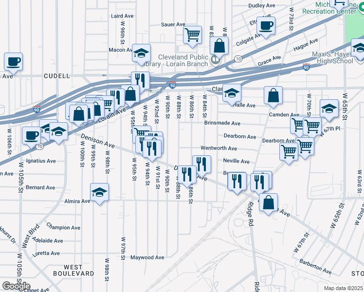 map of restaurants, bars, coffee shops, grocery stores, and more near 3226 West 86th Street in Cleveland