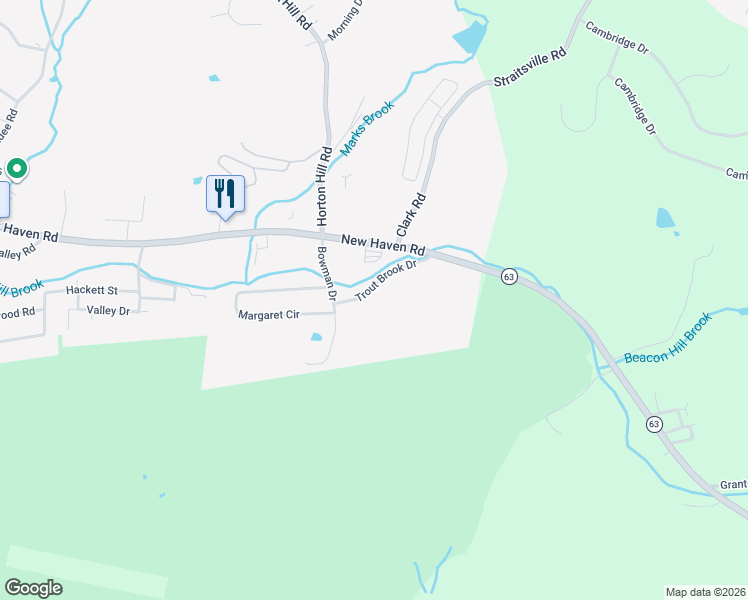 map of restaurants, bars, coffee shops, grocery stores, and more near 55 Trout Brook Drive in Naugatuck