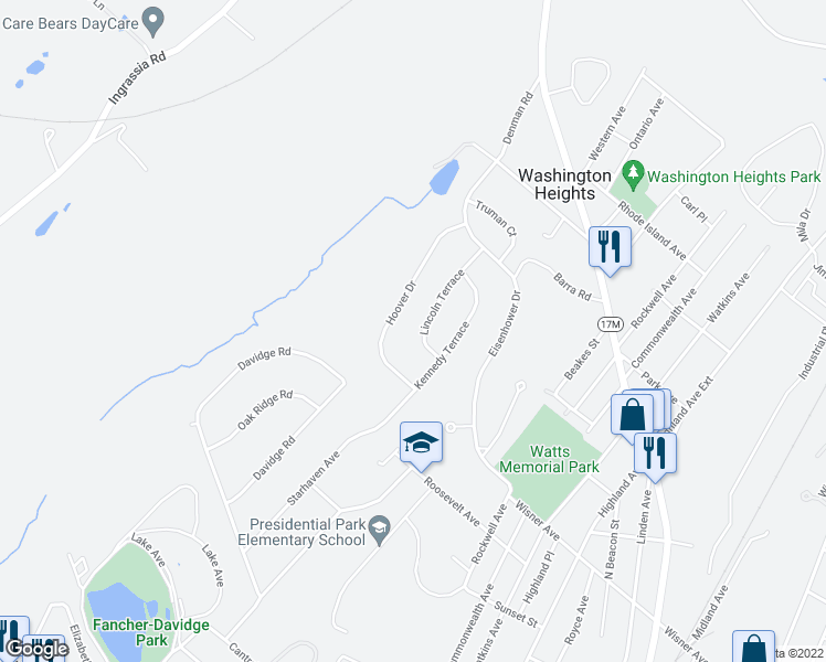 map of restaurants, bars, coffee shops, grocery stores, and more near 19-21 Lincoln Terrace in Middletown