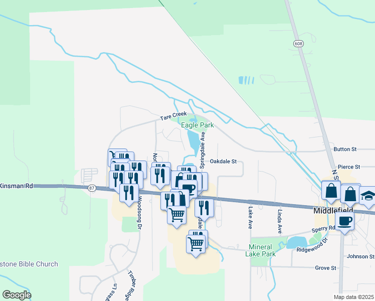 map of restaurants, bars, coffee shops, grocery stores, and more near 14770 Springdale Avenue in Middlefield