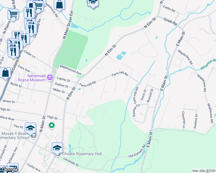 map of restaurants, bars, coffee shops, grocery stores, and more near 6 Sunset Dr in Wallingford