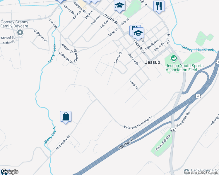 map of restaurants, bars, coffee shops, grocery stores, and more near in Jessup