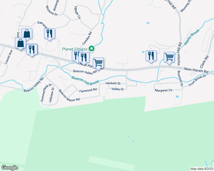 map of restaurants, bars, coffee shops, grocery stores, and more near 42 Hackett Street in Naugatuck