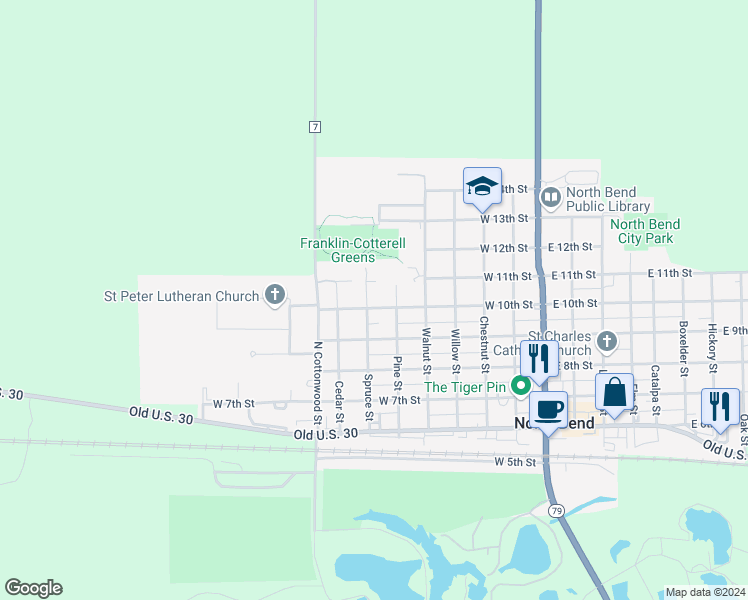 map of restaurants, bars, coffee shops, grocery stores, and more near 640 West 10th Street in North Bend