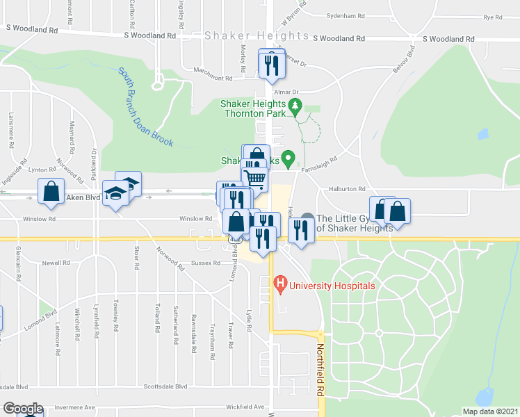 map of restaurants, bars, coffee shops, grocery stores, and more near 20255 Van Aken Boulevard in Shaker Heights