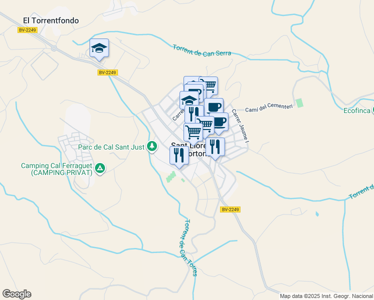 map of restaurants, bars, coffee shops, grocery stores, and more near 2 Carrer Penedès in Sant Llorenç d'Hortons