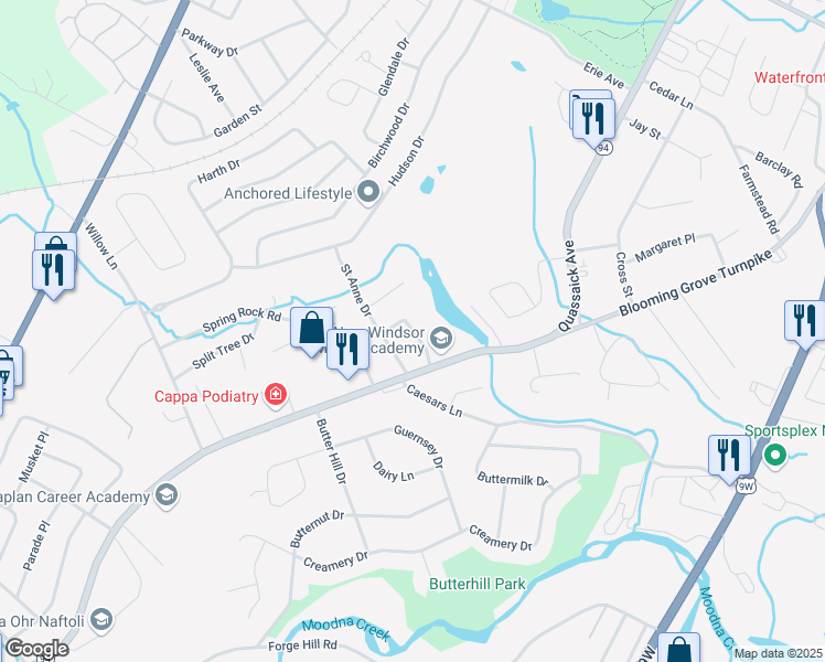 map of restaurants, bars, coffee shops, grocery stores, and more near 31 Oakwood Terrace in New Windsor