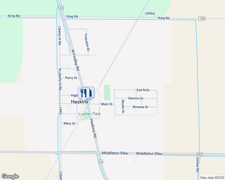 map of restaurants, bars, coffee shops, grocery stores, and more near 209 N Sullivan Dr in Haskins